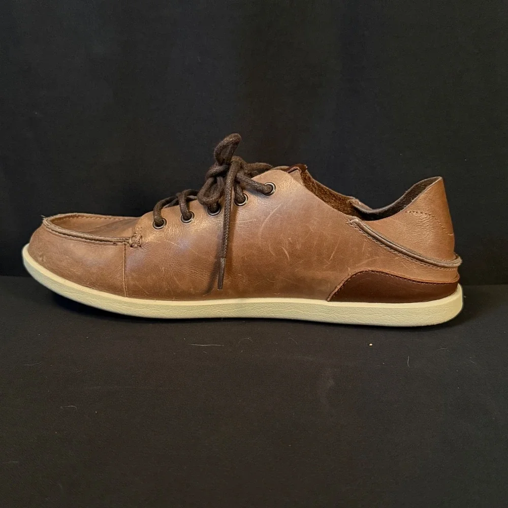 OluKai Nalukai Leather Lace Up Shoes Chukka Husk Silt Slip On 10378-6Z21 Mens 10